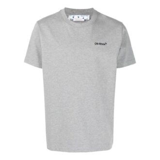 Off-White Herre SS22 ensfarget T-skjorte med logo-trykk, rund hals og korte ermer