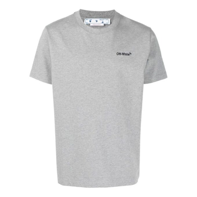 Off-White Herre SS22 ensfarget T-skjorte med logo-trykk, rund hals og korte ermer