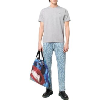 Off-White Herre SS22 ensfarget T-skjorte med logo-trykk, rund hals og korte ermer