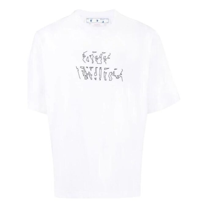 Off-White Herre SS22 Ensfarget T-skjorte med pilemønster og korte Shorts, hvit