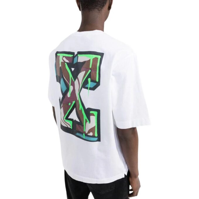Off-White Herre SS22 Ensfarget T-skjorte med pilemønster og korte Shorts, hvit