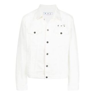 Off-White Herre SS22 Ensfarget trykk Langermet Denim-versjon Hvit jakke