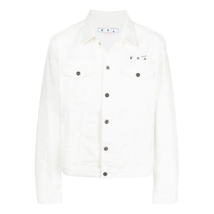 Off-White Herre SS22 Ensfarget trykk Langermet Denim-versjon Hvit jakke