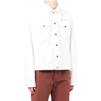 Off-White Herre SS22 Ensfarget trykk Langermet Denim-versjon Hvit jakke
