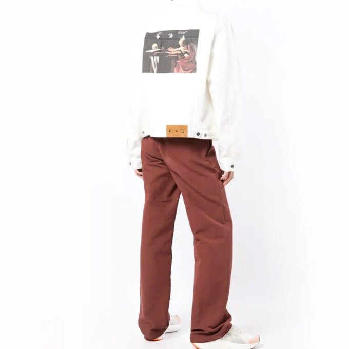 Off-White Herre SS22 Ensfarget trykk Langermet Denim-versjon Hvit jakke