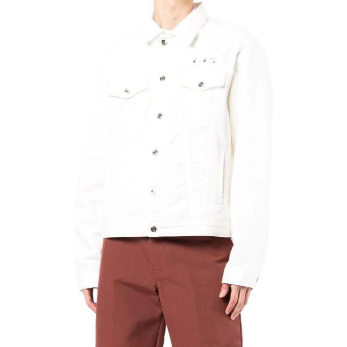 Off-White Herre SS22 Ensfarget trykk Langermet Denim-versjon Hvit jakke