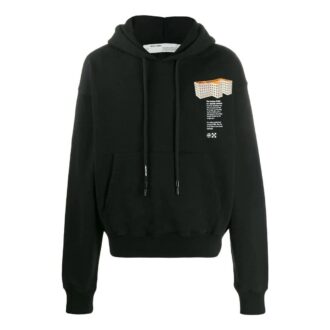 Off-White Herre SS22 Ensfarget trykk med hette og lange ermer, svart