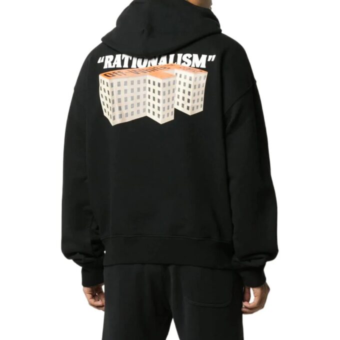 Off-White Herre SS22 Ensfarget trykk med hette og lange ermer, svart
