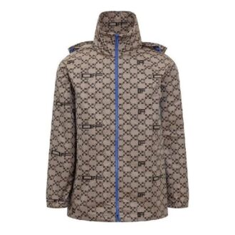 Off-White Herre SS22 Geometri Fulltrykk Glidelås Hettejakke Løs Passform Beige