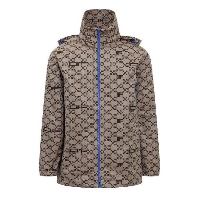 Off-White Herre SS22 Geometri Fulltrykk Glidelås Hettejakke Løs Passform Beige