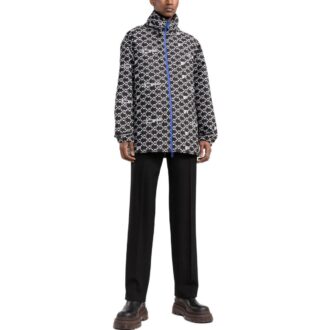 Off-White Herre SS22 Geometrisk mønster Fulltrykk Stående krage Hettejakke Versjon Høst Svart