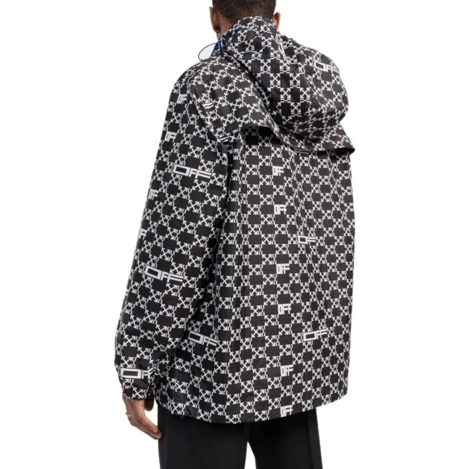 Off-White Herre SS22 Geometrisk mønster Fulltrykk Stående krage Hettejakke Versjon Høst Svart