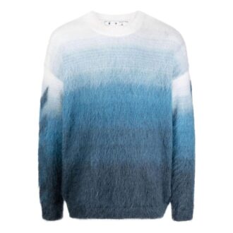 Off-White Herre SS22 Gradient Stripe Printing Pullover Rundhalset Langermet Ullgenser Versjon Blå