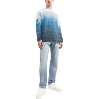 Off-White Herre SS22 Gradient Stripe Printing Pullover Rundhalset Langermet Ullgenser Versjon Blå