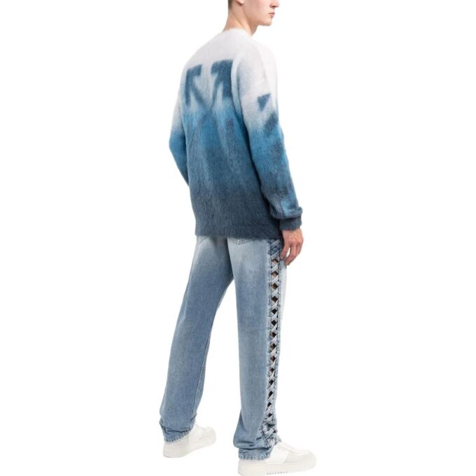 Off-White Herre SS22 Gradient Stripe Printing Pullover Rundhalset Langermet Ullgenser Versjon Blå