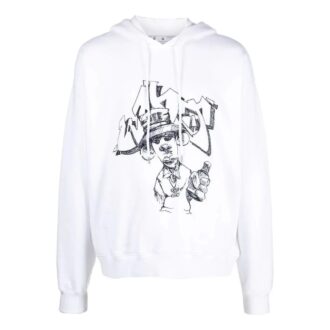 Off-White Herre SS22 Graffititrykk Snøring Løs Passform Hvit