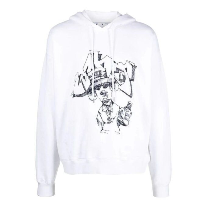 Off-White Herre SS22 Graffititrykk Snøring Løs Passform Hvit