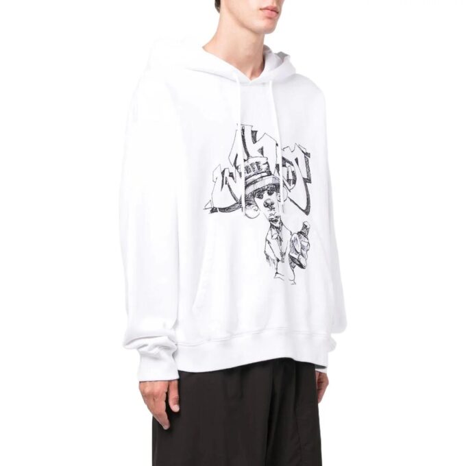 Off-White Herre SS22 Graffititrykk Snøring Løs Passform Hvit