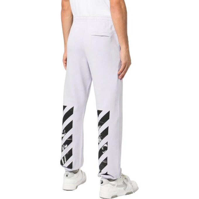 Off-White Herre SS22 Ikonisk Twill-trykk Sportsbukser/Joggebukser Versjon Lysegrå