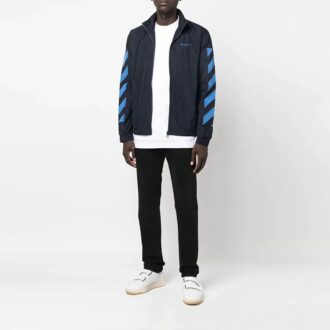 Off-White Herre SS22 Jakke med liten brodert logo, glidelås og stående krage, blå