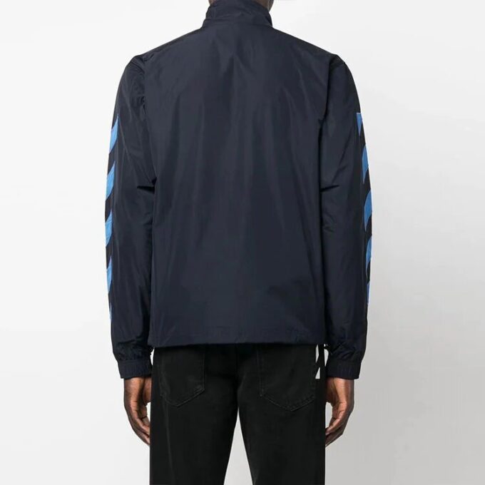 Off-White Herre SS22 Jakke med liten brodert logo, glidelås og stående krage, blå