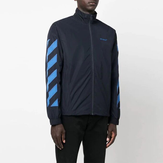 Off-White Herre SS22 Jakke med liten brodert logo, glidelås og stående krage, blå