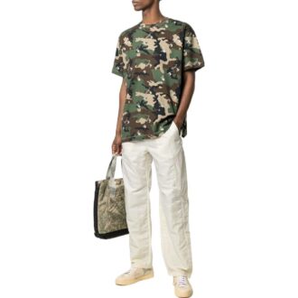 Off-White Herre SS22 Kamuflasjemønster Rundhalset Short Versjon Grønn T-skjorte