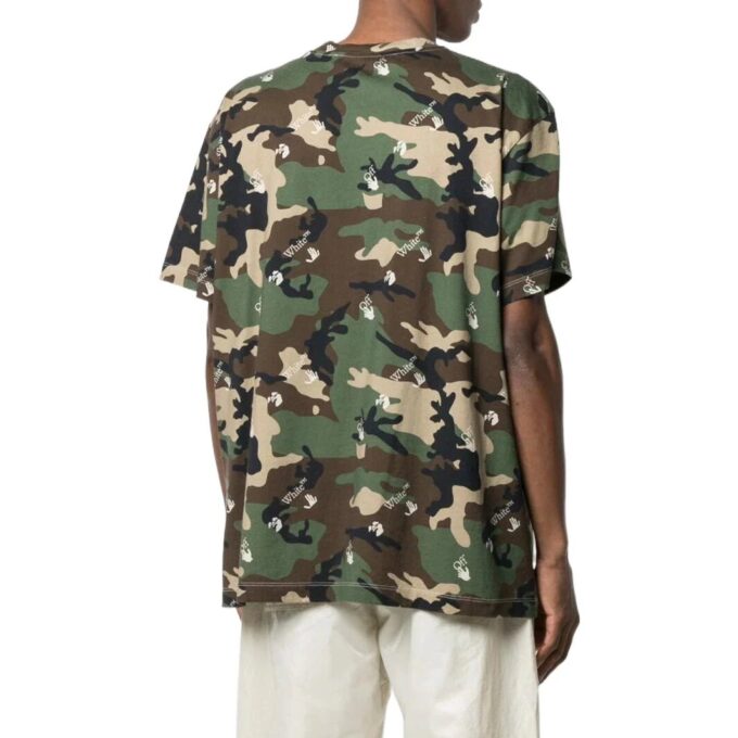 Off-White Herre SS22 Kamuflasjemønster Rundhalset Short Versjon Grønn T-skjorte