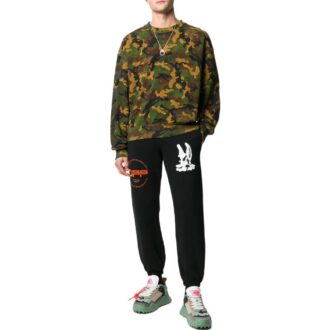 Off-White Herre SS22 kamuflasjeprint rundhalset genser, grønn