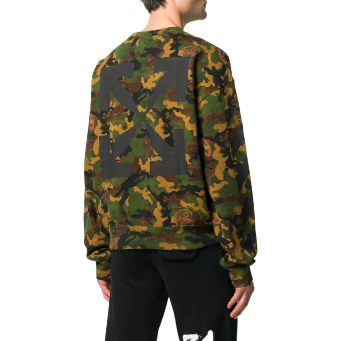 Off-White Herre SS22 kamuflasjeprint rundhalset genser, grønn