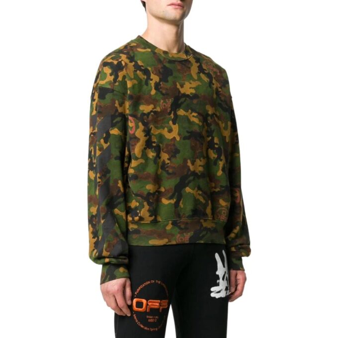 Off-White Herre SS22 kamuflasjeprint rundhalset genser, grønn