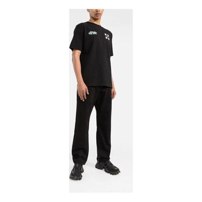 Off-White Herre SS22 Klassisk T-skjorte med pil- og bokstavtrykk på brystet, kort erme, svart