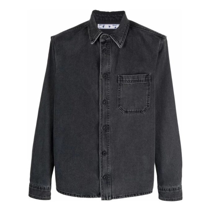Off-White Herre SS22 Langermet Denim-skjorte med revers, grå