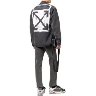 Off-White Herre SS22 Langermet Denim-skjorte med revers, grå