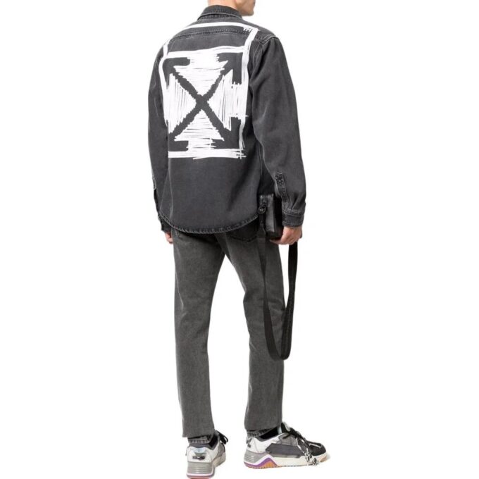 Off-White Herre SS22 Langermet Denim-skjorte med revers, grå