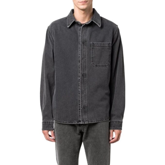 Off-White Herre SS22 Langermet Denim-skjorte med revers, grå