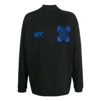 Off-White Herre SS22 Logo Arrow-trykk Halv turtleneck Langermet Svart T-skjorte