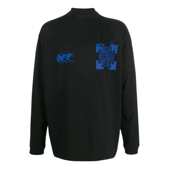 Off-White Herre SS22 Logo Arrow-trykk Halv turtleneck Langermet Svart T-skjorte