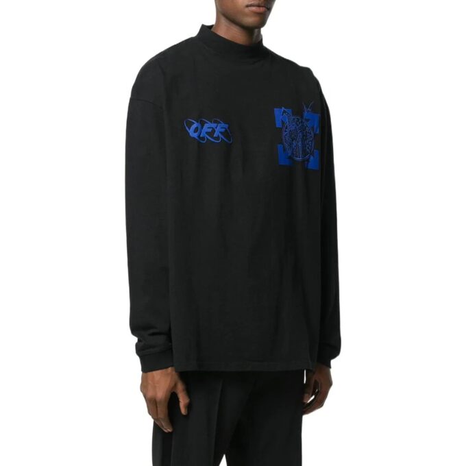 Off-White Herre SS22 Logo Arrow-trykk Halv turtleneck Langermet Svart T-skjorte