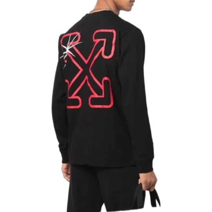 Off-White Herre SS22 Logo Arrow-trykk Rundhalset genser Langermet versjon Svart