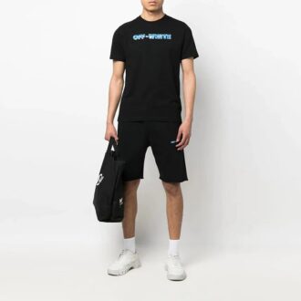 Off-White Herre SS22 Logo Arrows-trykk Casual Rette Shorts Løs Passform Svart