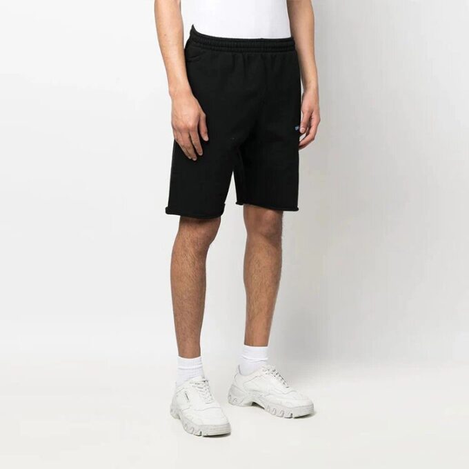 Off-White Herre SS22 Logo Arrows-trykk Casual Rette Shorts Løs Passform Svart