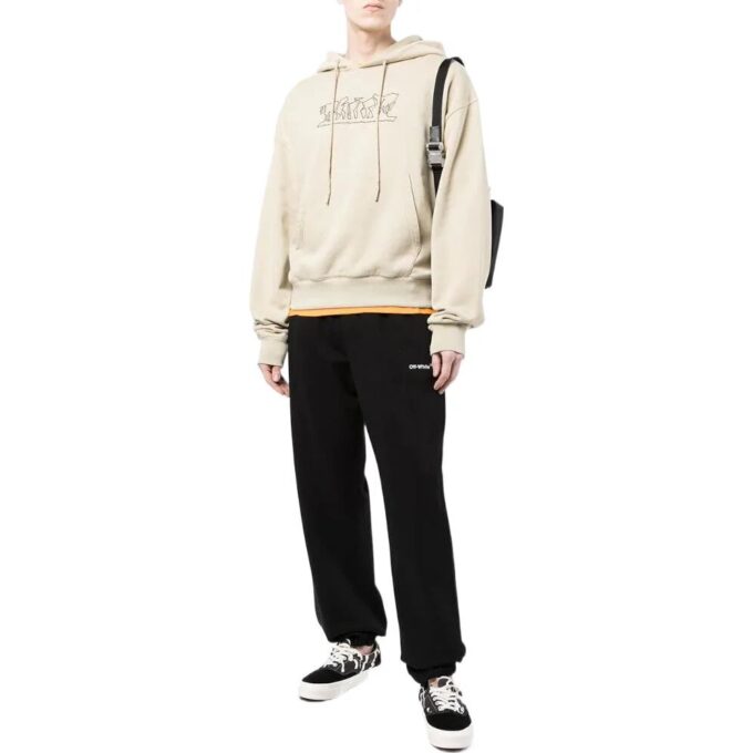 Off-White Herre SS22 Logo brodert bomull med hette og lange ermer, khaki
