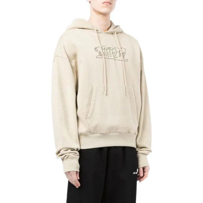 Off-White Herre SS22 Logo brodert bomull med hette og lange ermer, khaki