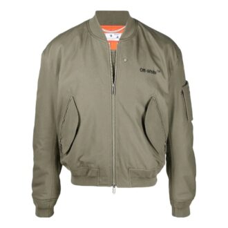 Off-White Herre SS22 Logo-brodert ribbet krage flygerjakke militærgrønn