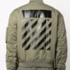 Off-White Herre SS22 Logo-brodert ribbet krage flygerjakke militærgrønn