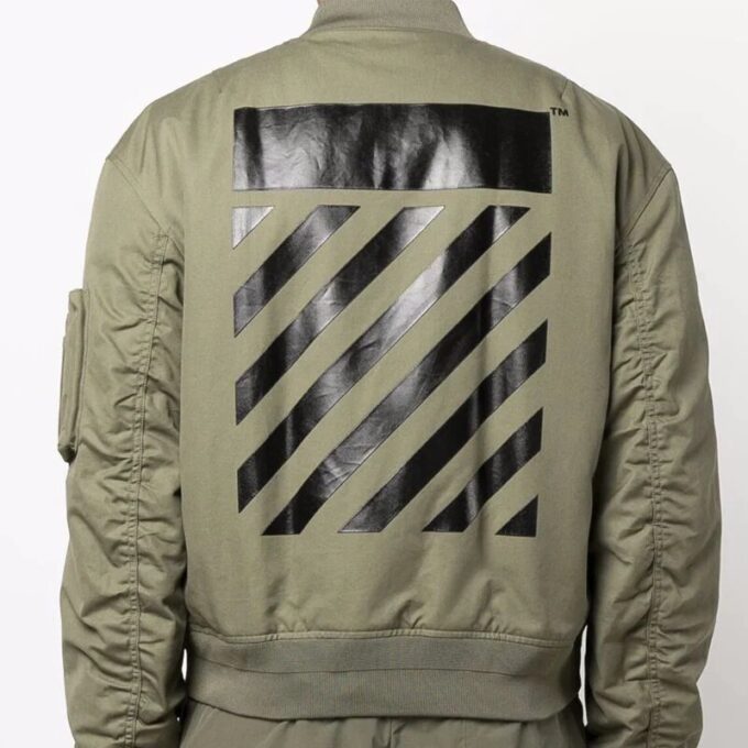 Off-White Herre SS22 Logo-brodert ribbet krage flygerjakke militærgrønn