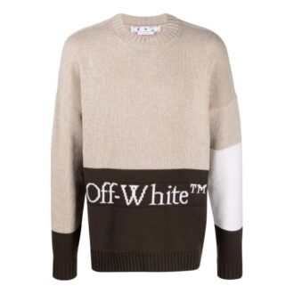 Off-White Herre SS22 Logo Intarsia Colorblock Ullgenser Beige