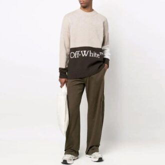 Off-White Herre SS22 Logo Intarsia Colorblock Ullgenser Beige