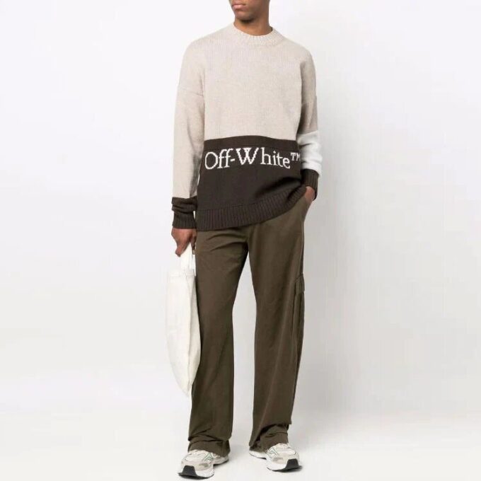 Off-White Herre SS22 Logo Intarsia Colorblock Ullgenser Beige